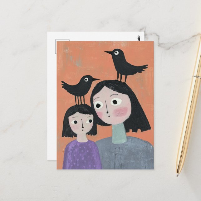 Adorable Black Birds on Their Heads Postcard (Front/Back In Situ)