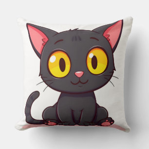 Adorable Black Cartoon Cat Throw Pillow