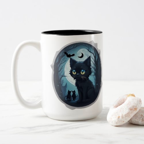 Adorable Black Cat for Two_Tone Coffee Mug