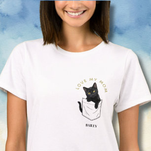 Adorable Black Cat in Pocket Personalized Name T-Shirt