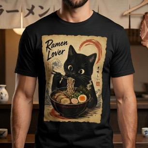 Adorable Black Cat Japanese Art Style Feline T-Shirt