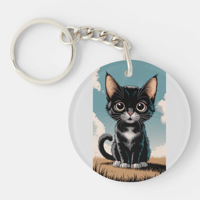 Adorable Black Cat Keychain (Front)