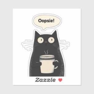 Adorable Black Cat Minimalist Coffee Oopsie Illust Sticker