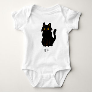 Adorable Black Cat Monogram Name Baby Bodysuit