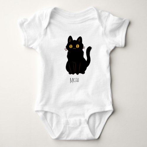 Adorable Black Cat Monogram Name Baby Bodysuit