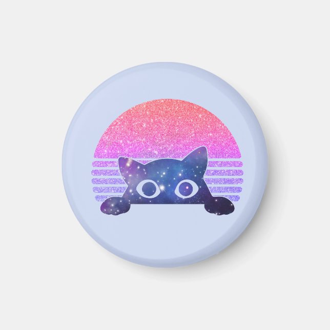 Adorable Black Cat Peeking – Cute Feline Magnet (Front)