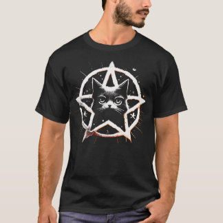 Adorable Black Cat Pentagram Pentacle Kitty Kitten T-Shirt