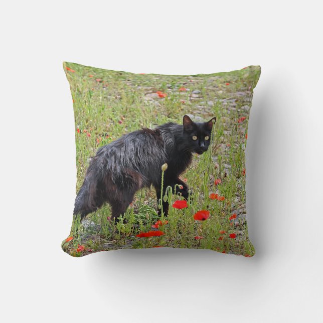 Adorable Black Cat Pillow! Throw Pillow (Front)