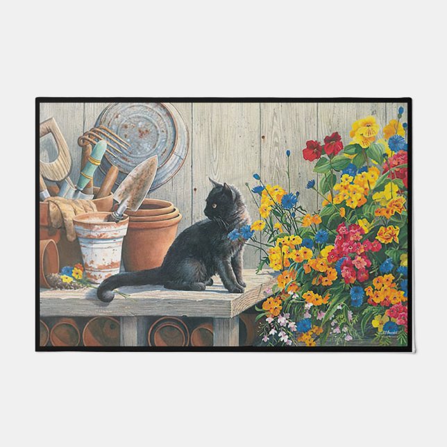  Adorable Black Cat Rug, Animal Lovers  Doormat (Front)