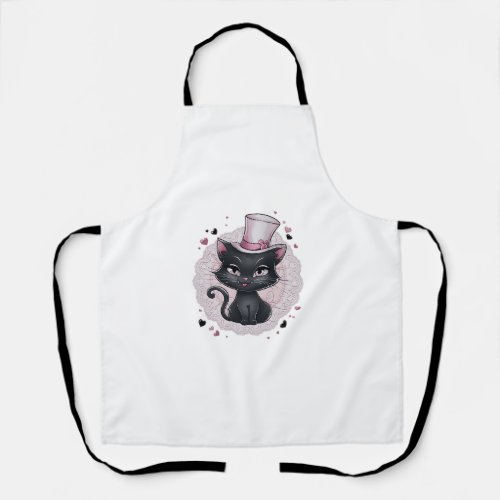 Adorable Black Cat with Pink Hat Conquette  Apron