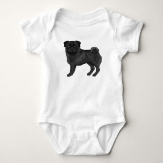 Adorable Black Color Pug Mops Dog Illustration Baby Bodysuit