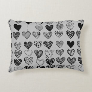 Adorable Black Heart Scribble Drawing Accent Pillow