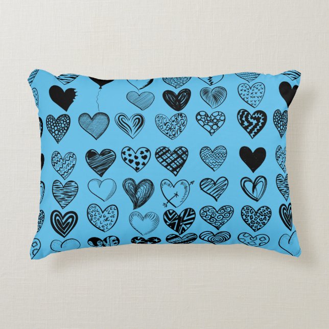 Adorable Black Heart Scribble Drawing Accent Pillow (Front)