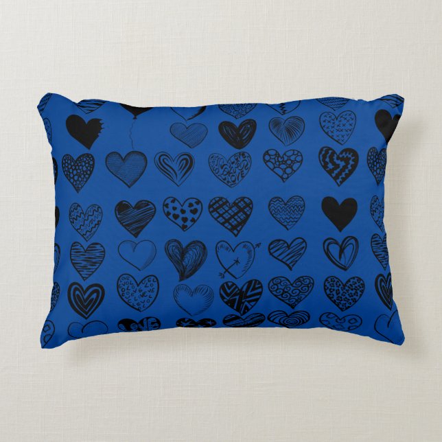 Adorable Black Heart Scribble Drawing Accent Pillow (Front)