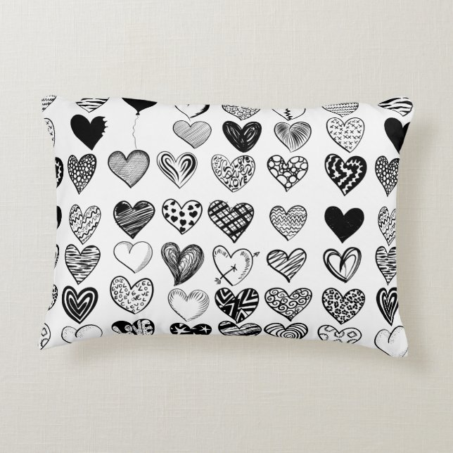Adorable Black Heart Scribble Drawing Accent Pillow (Back)