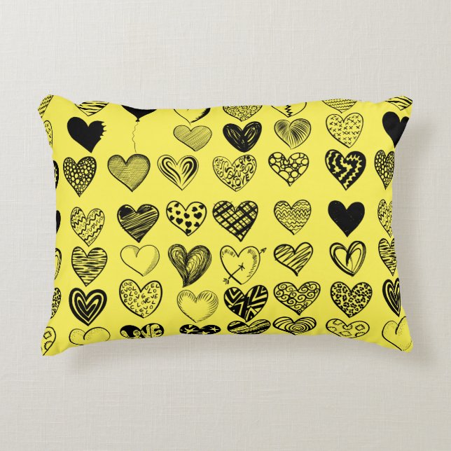 Adorable Black Heart Scribble Drawing Accent Pillow (Front)