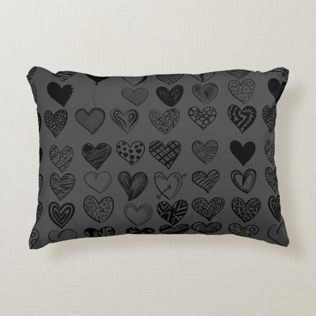 Adorable Black Heart Scribble Drawing Accent Pillow (Front)