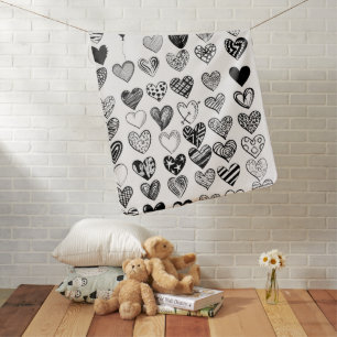 Adorable Black Heart Scribble Drawing Baby Blanket