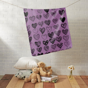 Adorable Black Heart Scribble Drawing Baby Blanket