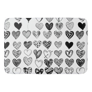 Adorable Black Heart Scribble Drawing Bath Mat