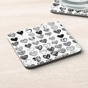 Adorable Black Heart Scribble Drawing Beverage Coaster