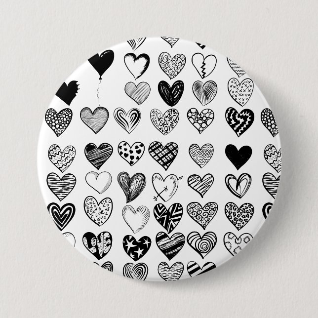 Adorable Black Heart Scribble Drawing Button (Front)