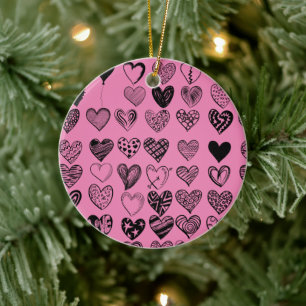 Adorable Black Heart Scribble Drawing Ceramic Orna Ceramic Ornament