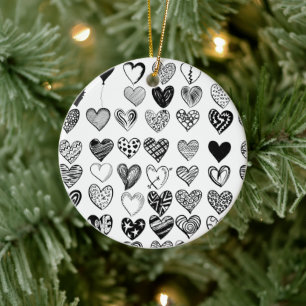 Adorable Black Heart Scribble Drawing Ceramic Ornament