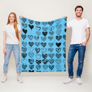 Adorable Black Heart Scribble Drawing Fleece Blank