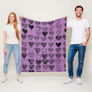 Adorable Black Heart Scribble Drawing Fleece Blank Blanket