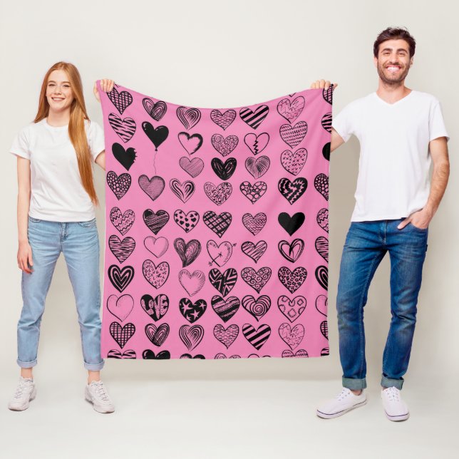 Adorable Black Heart Scribble Drawing Fleece Blank Blanket (In Situ)