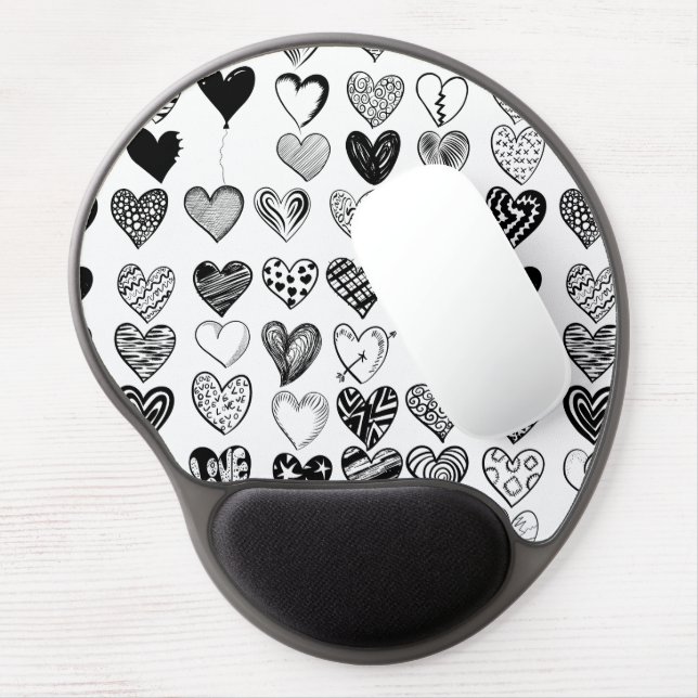 Adorable Black Heart Scribble Drawing Gel Mouse Pad (Left Side)