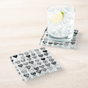 Adorable Black Heart Scribble Drawing Glass Coaster