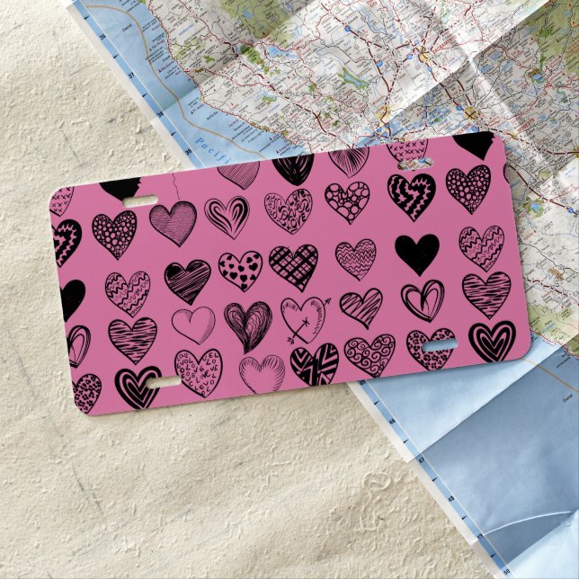 Adorable Black Heart Scribble Drawing License Plat Plate (In Situ)