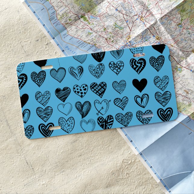 Adorable Black Heart Scribble Drawing License Plat Plate (In Situ)