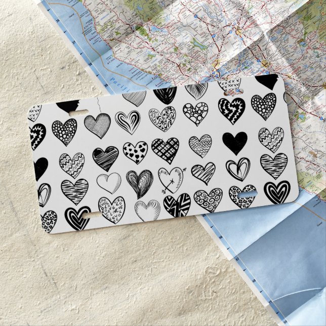 Adorable Black Heart Scribble Drawing License Plate (In Situ)