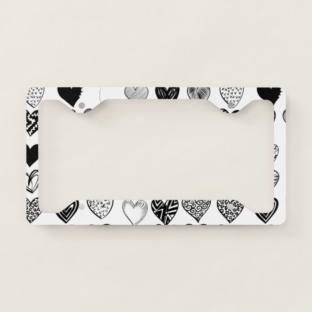 Adorable Black Heart Scribble Drawing License Plate Frame (Front)