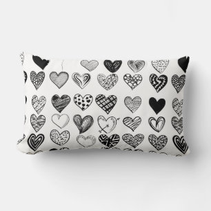 Adorable Black Heart Scribble Drawing Lumbar Pillow