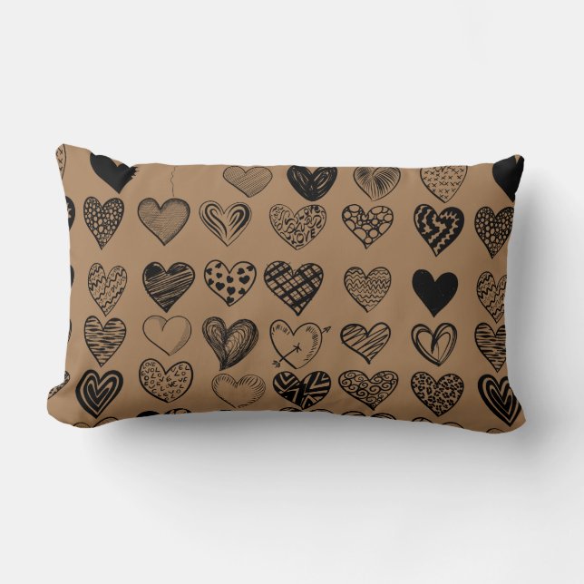 Adorable Black Heart Scribble Drawing Lumbar Pillow (Front)