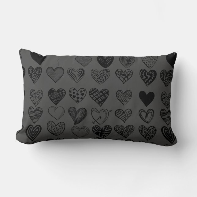 Adorable Black Heart Scribble Drawing Lumbar Pillow (Front)