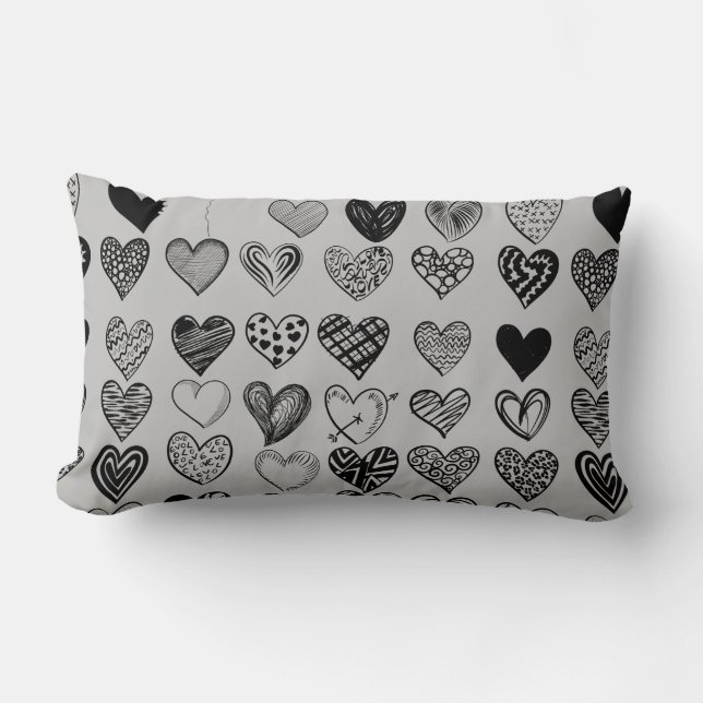 Adorable Black Heart Scribble Drawing Lumbar Pillow (Front)