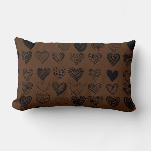 Adorable Black Heart Scribble Drawing Lumbar Pillow (Front)