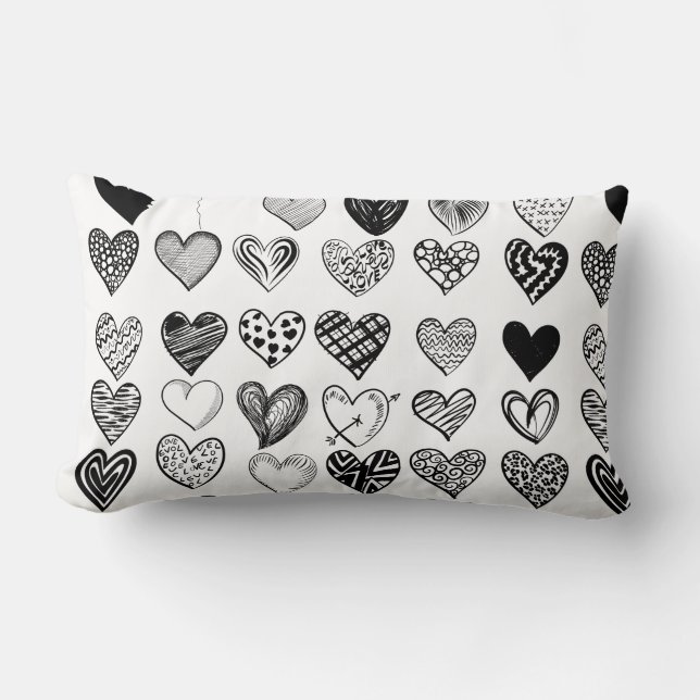 Adorable Black Heart Scribble Drawing Lumbar Pillow (Front)