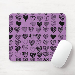 Adorable Black Heart Scribble Drawing Mouse Pad