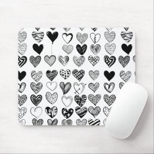 Adorable Black Heart Scribble Drawing Mouse Pad