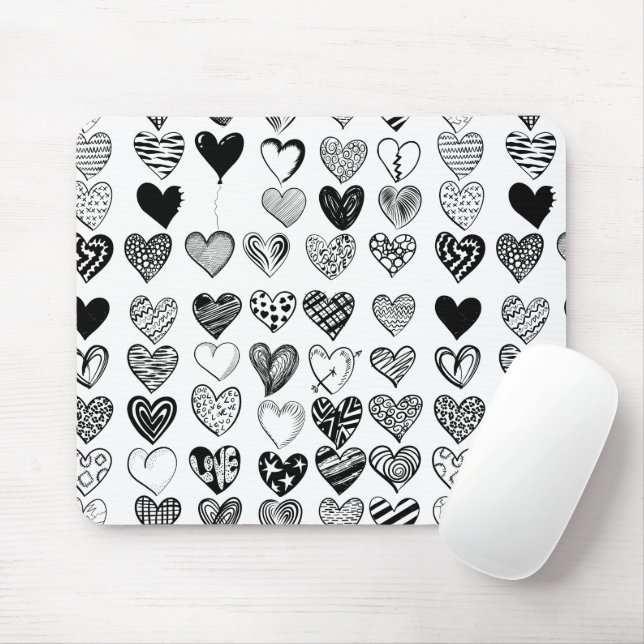 Adorable Black Heart Scribble Drawing Mouse Pad (With Mouse)