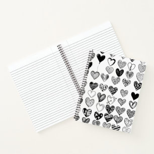 Adorable Black Heart Scribble Drawing Notebook