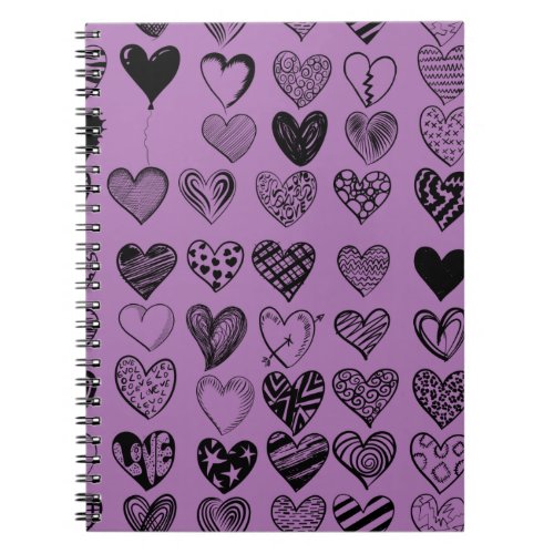 Adorable Black Heart Scribble Drawing Notebook