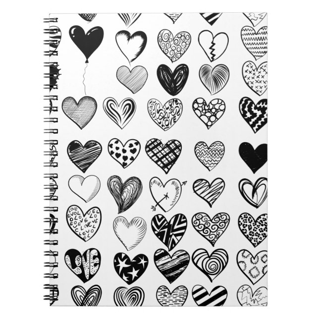 Adorable Black Heart Scribble Drawing Notebook (Front)