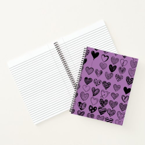 Adorable Black Heart Scribble Drawing Notebook